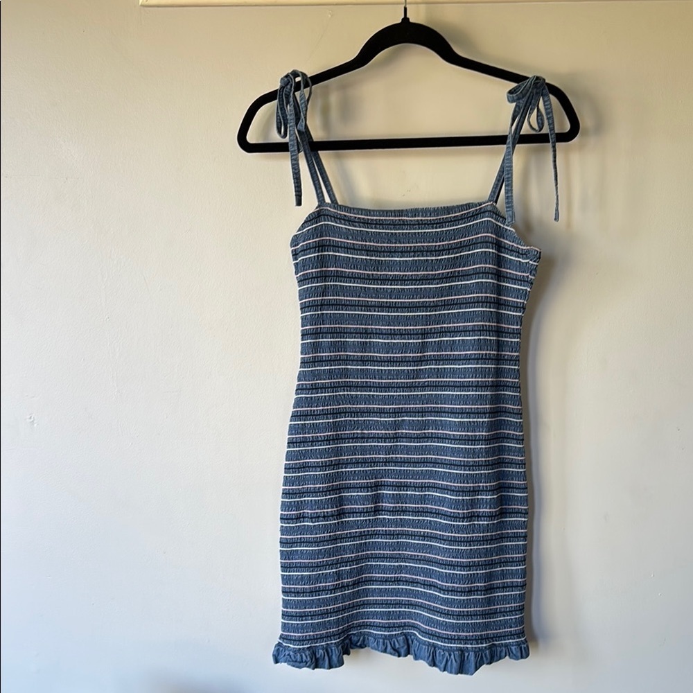Retrod Women’s Size Medium Ribbed Mini Dress – Bow Straps & Ruffle Hem – Casual